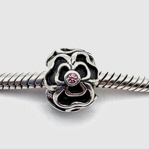 Pandora Retired Posey Flower with Pink CZ Sterling Silver Charm